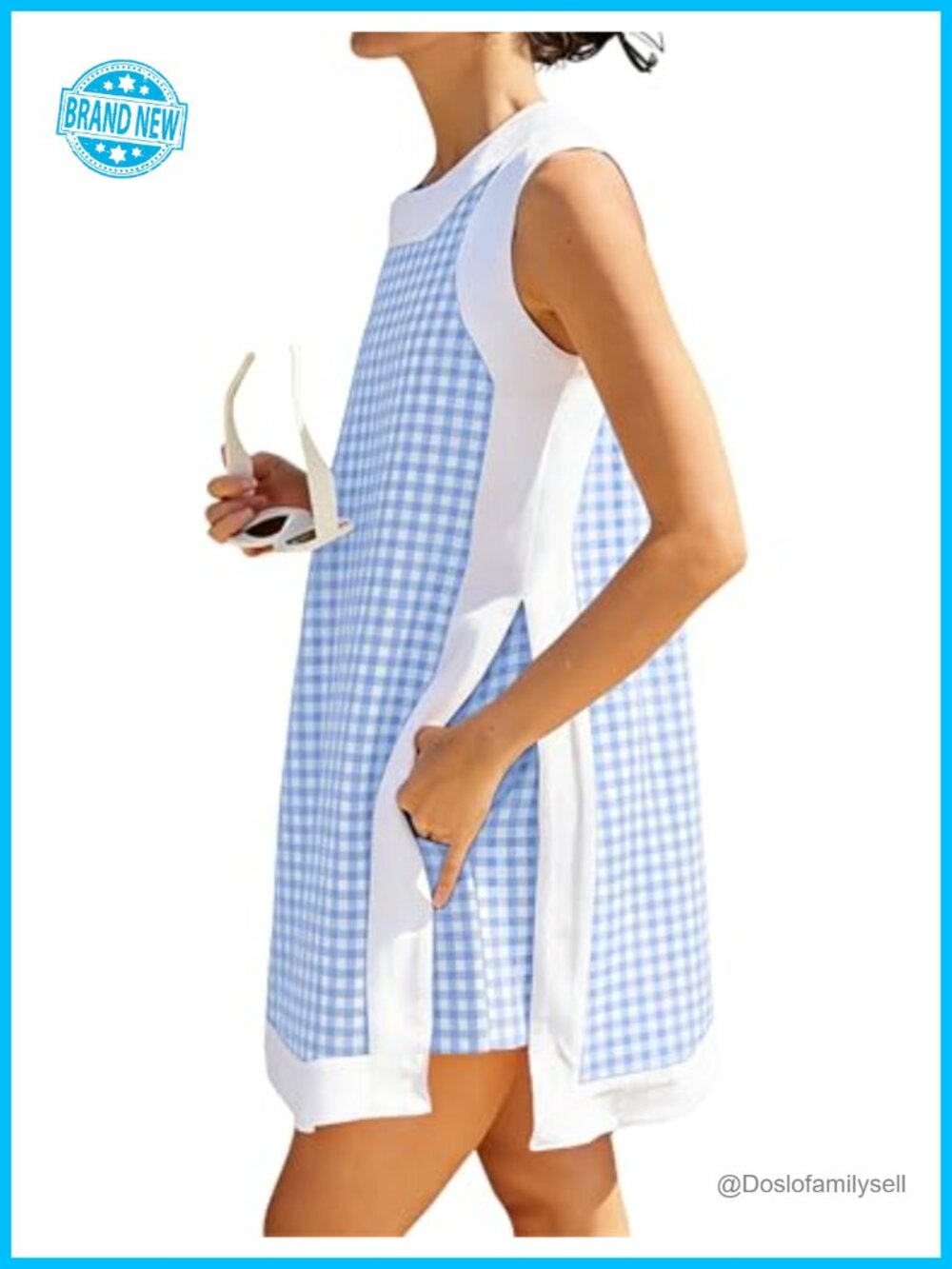 Womens Gingham Plaid 2 Piece Set Sleeveless Top Shorts with Pockets